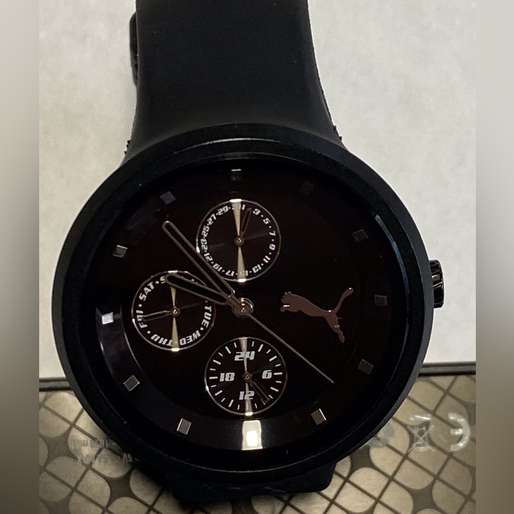 Puma Chronograph Watch Black Silver Accents Unisex
